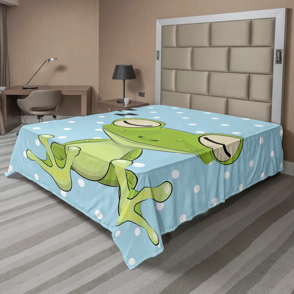 Drap plat prince grenouille ABAKUHAUS 260x228 cm vert et bleu en coton