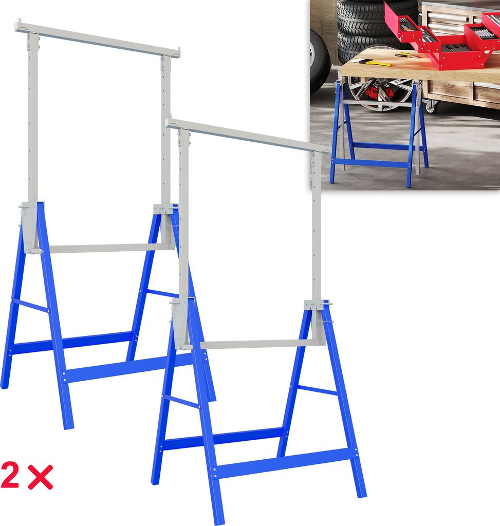 YARDIN 2X Gerüstbock Stützbock Teleskop-Arbeitsbock Set 80 bis 130 cm Höhenverstellbar Tragkraft bis zu 150 kg Stahlbau mit Sicherheitsverriegel...