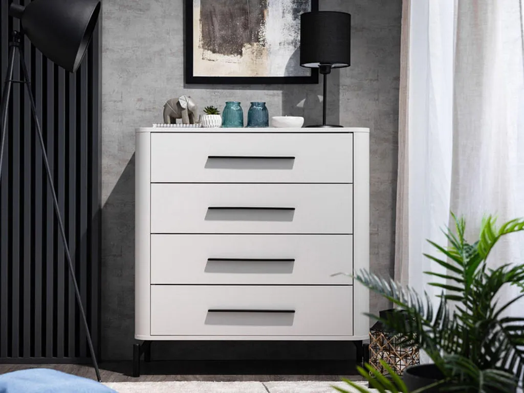 Commode 4 Tiroirs Mogoro Blanche 90cm - Finition Mate et Grande Capacité