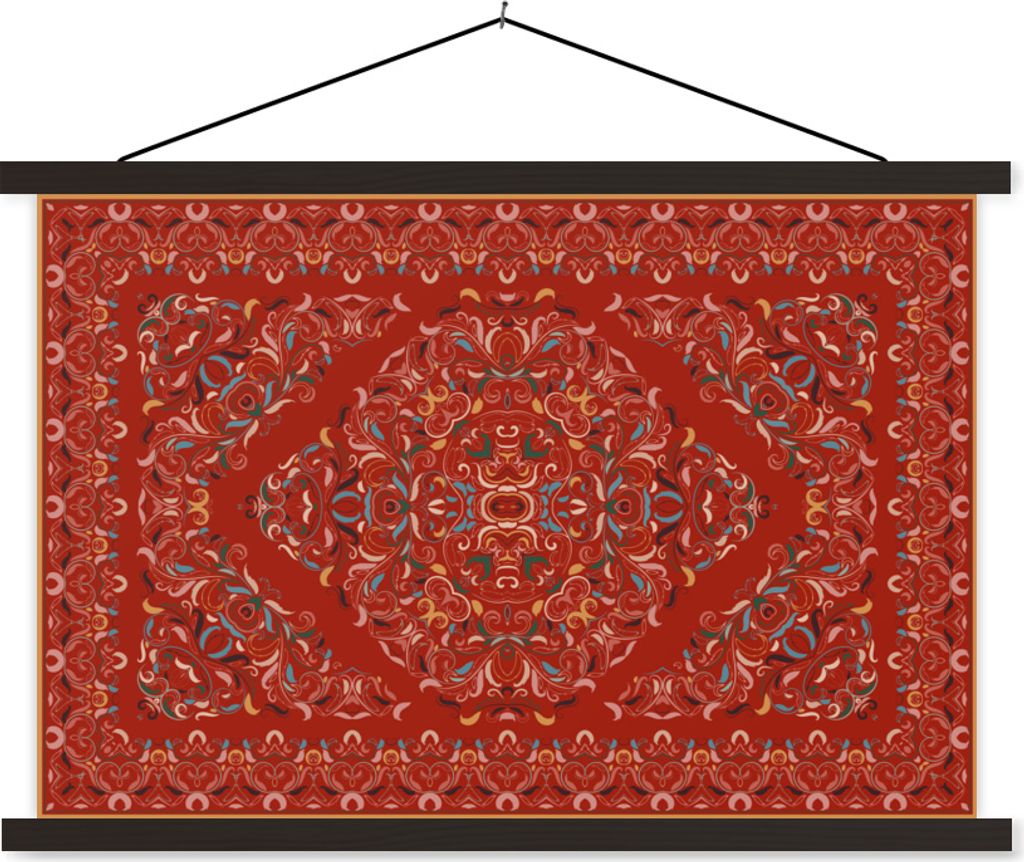MuchoWow Textilposter Persische Teppiche - Teppiche - Muster - Rot 150x100 cm mit schwarzem Rahmen - Schlafzimmer