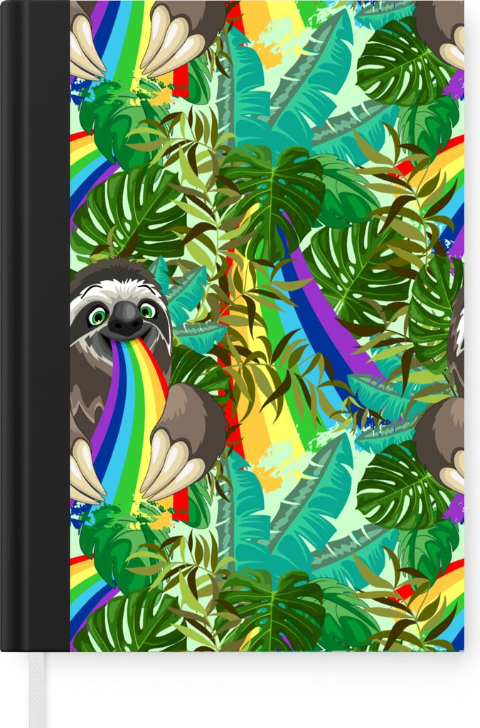 MuchoWow Notizbuch Tagebuch Haushaltsbuch Notebook A5 Faultier - Regenbogen - Blätter - Muster - Notizblock - Notizheft - Notebook - Schreibbloc...