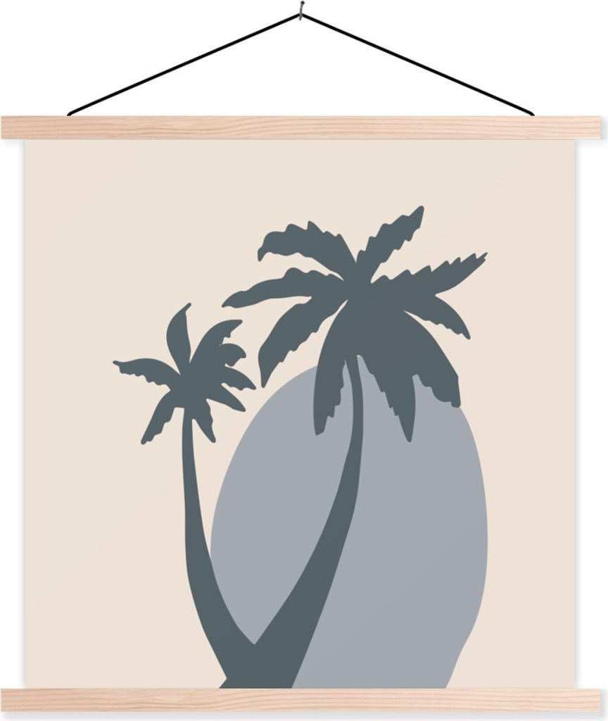 MuchoWow Textilposter Palme - Pastell - Sonne - Blau 60x60 cm mit holzfarbenen Rahmen - Wanddekoration