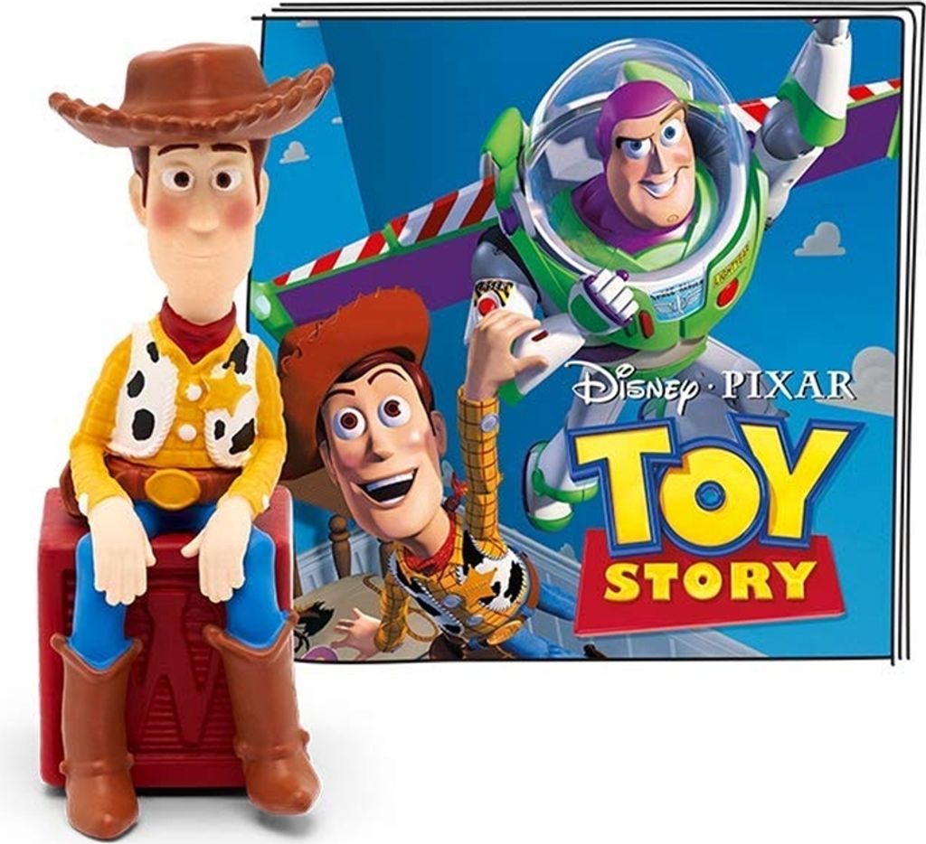 A collage featuring Toy Story characters Woody and Buzz Lightyear, with the movie title prominently displayed.