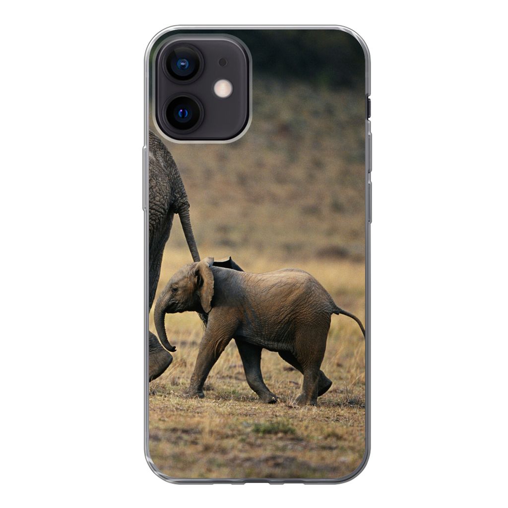 MuchoWow Handyhülle Schutzhülle Hülle für iPhone 12 Elefant - Tiere - Savanne - Natur Silikon Softcase Handy Hülle - Schutzhülle