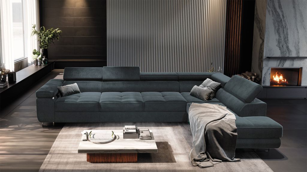 Ecksofa mit Schlaffunktion Wild Maxi L-Form mit Bettkasten - Hersteller Ottomane Rechts Dunkelgrau
