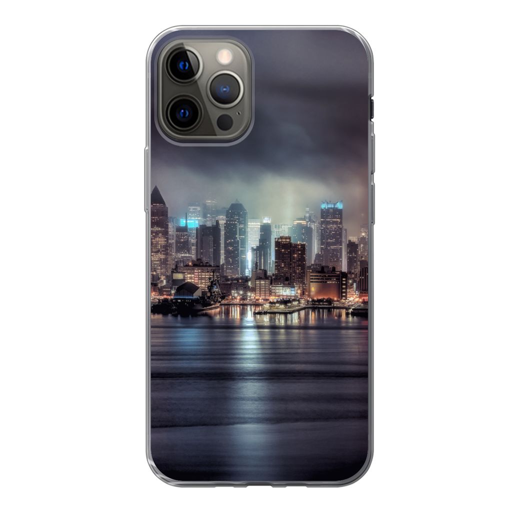 MuchoWow Handyhülle Schutzhülle Hülle für iPhone 12 Pro New York - Amerika - Skyline Silikon Softcase Handy Hülle - Abdeckung