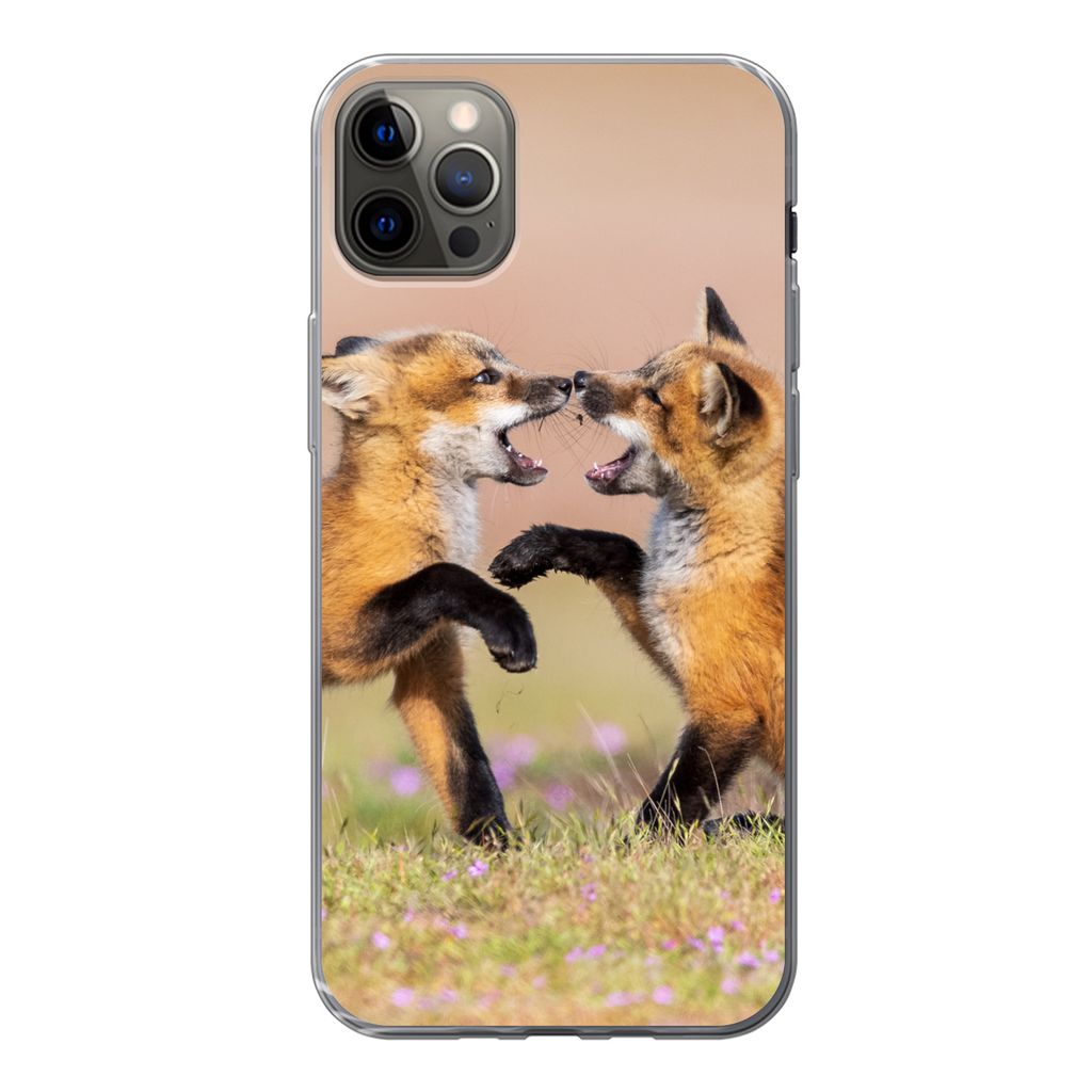 MuchoWow Handyhülle Schutzhülle Hülle für iPhone 12 Pro Max Füchse - Blumen - Porträt Silikon Softcase Handy Hülle - Hartschale