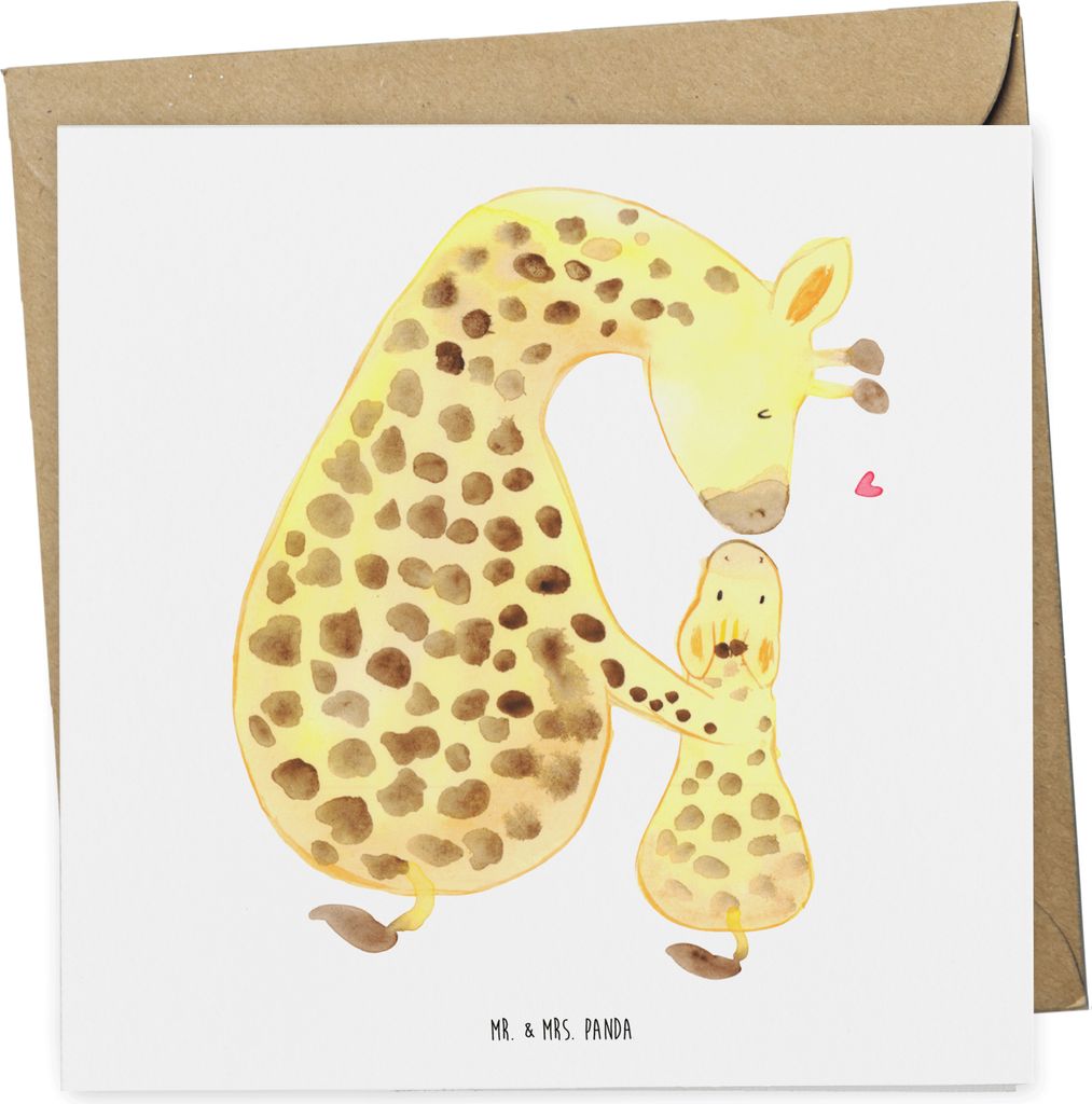 Mr. & Mrs. Panda Grußkarte Giraffe Kind - Weiß - Geschenk, Klappkarte, Afrika, anlasskarte, Glückwunschkarte, Tochter, faltkarte, Mutter, Liebli...