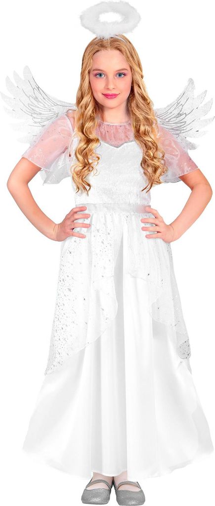 Kostüm "Engel" für Kinder | Weiß Silber | Kleid, Flügel und Produktbild 