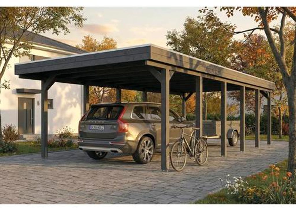 Einzelcarport SKAN HOLZ Friesland inkl. Pfostenanker, EPDM Folie 402 x 860 cm schiefergrau