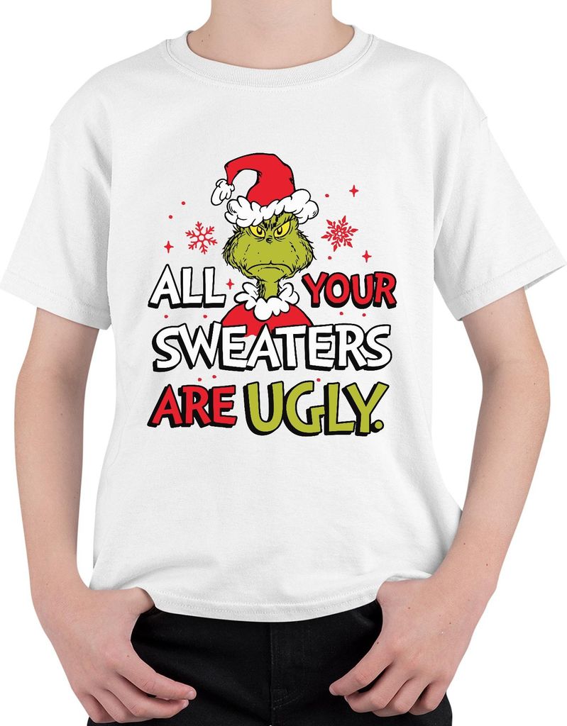 Grinch All Your Sweaters Are Ugly Weihnachten lustig Geschenk Uni Kinder T-Shirt, Weiß, 128