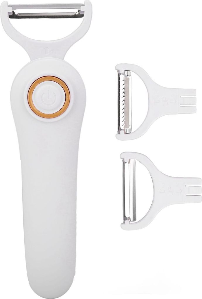 Elektrischer Handschäler, USB-wiederaufladbar, Obst- und Gemüseschäler mit 3 Schneidaufsätzen für Zuhause