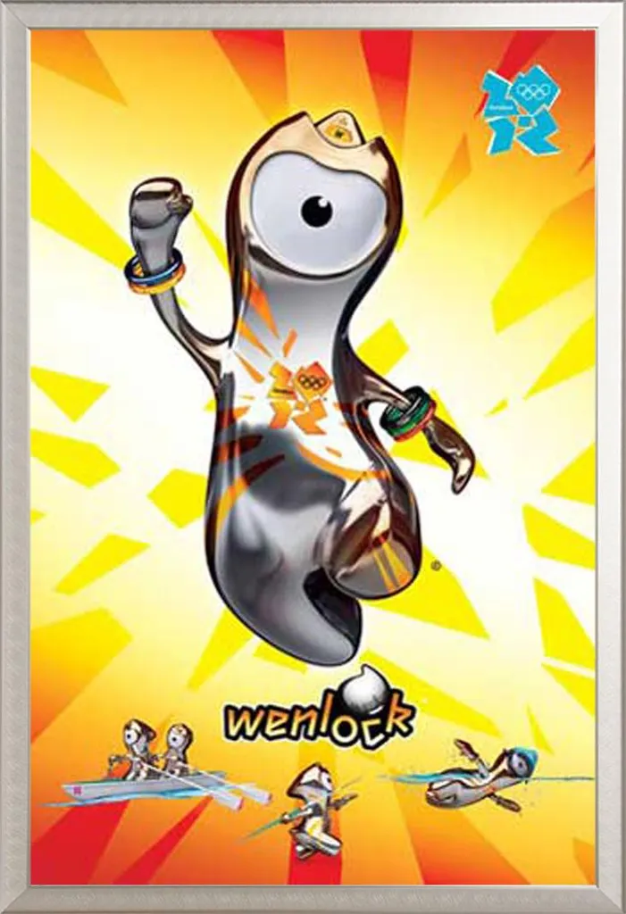 Affiche Londres 2012 Mascotte Wenlock sous Cadre Alu Argenté 61x91,5cm