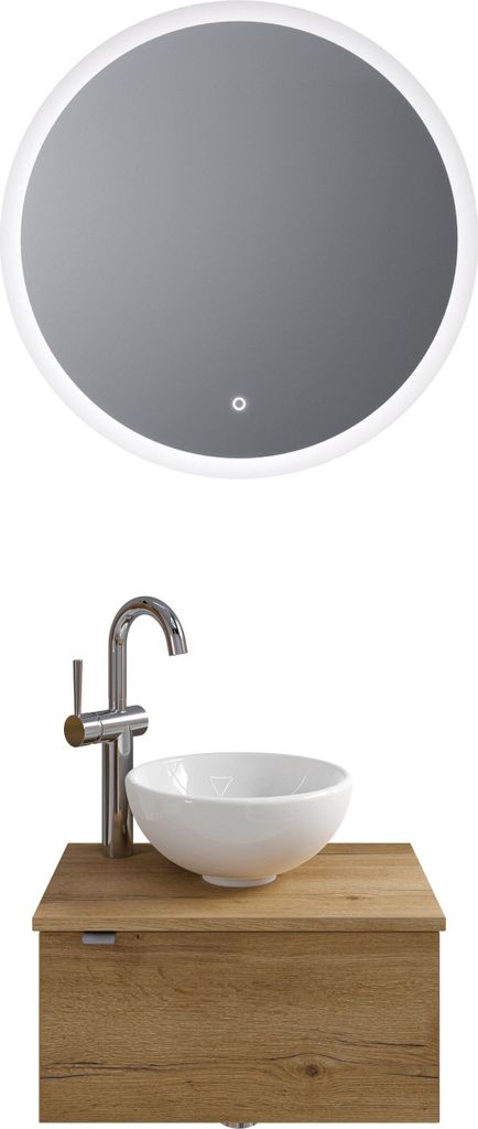 Pelipal Serie 6915 SET-044-186 Block bestehend aus: Keramik-Aufsatzbecken, Waschtischplatte, Waschtischunterschrank, LED Spiegel