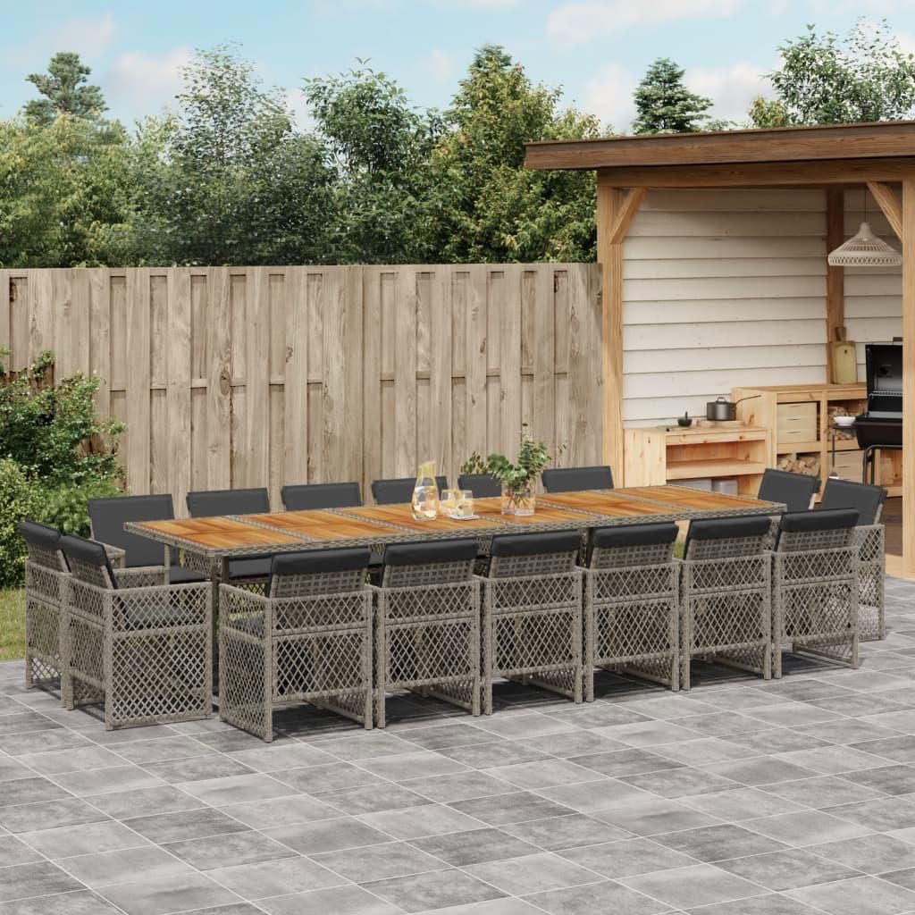 Maison Exclusive - 17-tlg. Garten-Essgruppe mit Kissen Grau Poly Rattan