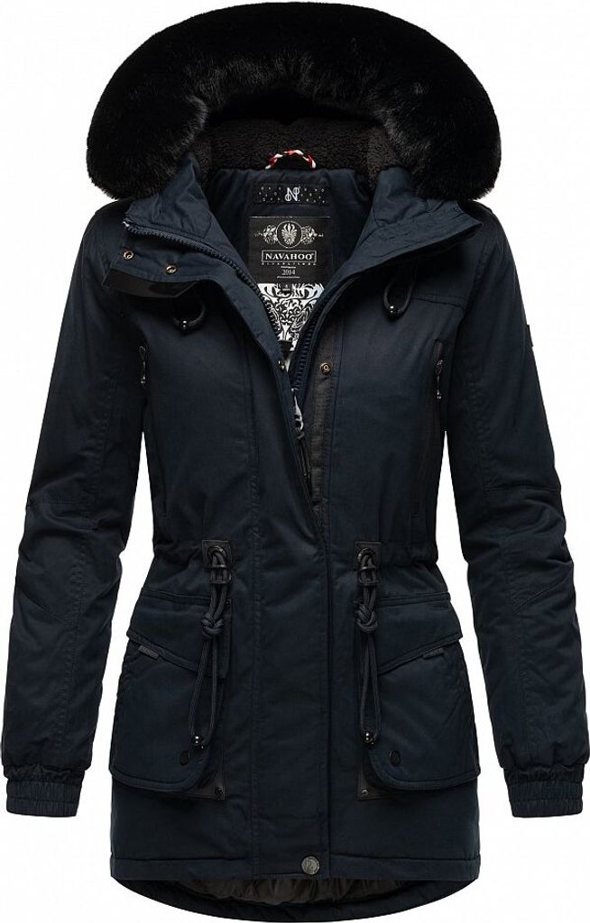 Navahoo Damen Winter Jacke Kurz Stepp Mantel Parka Kapuze warm Kunstfell Olessaa Navy Gr. 34 - XS