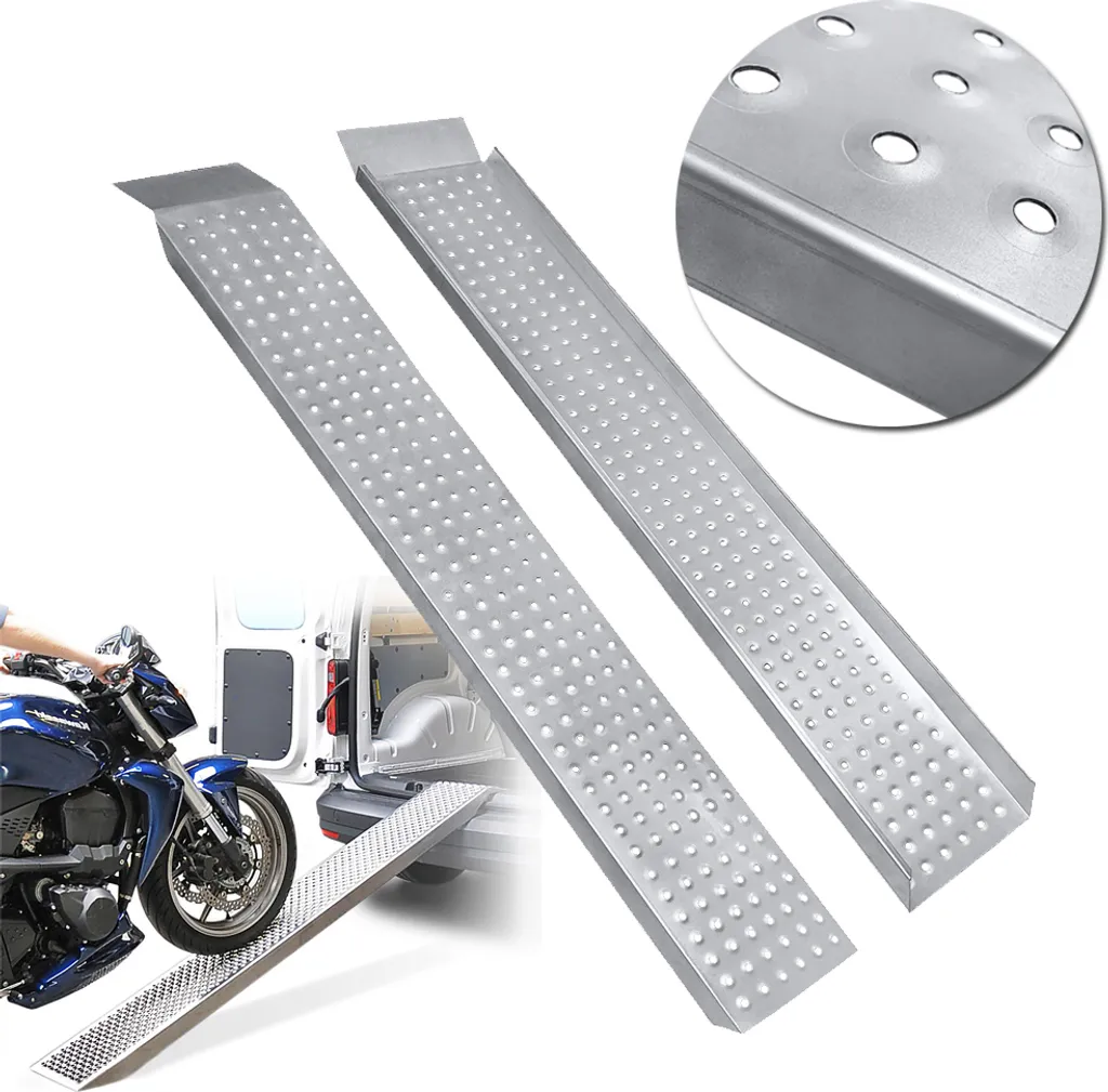 Sessamen-LP 2x rampa di accesso, rampa max 400 kg, rampa di accesso in acciaio zincato, rampa per marciapiede, rampa per sedie a rotelle, rampa per biciclette, rampa di carico per auto, rimorchi, scale, biciclette, argento 135cm