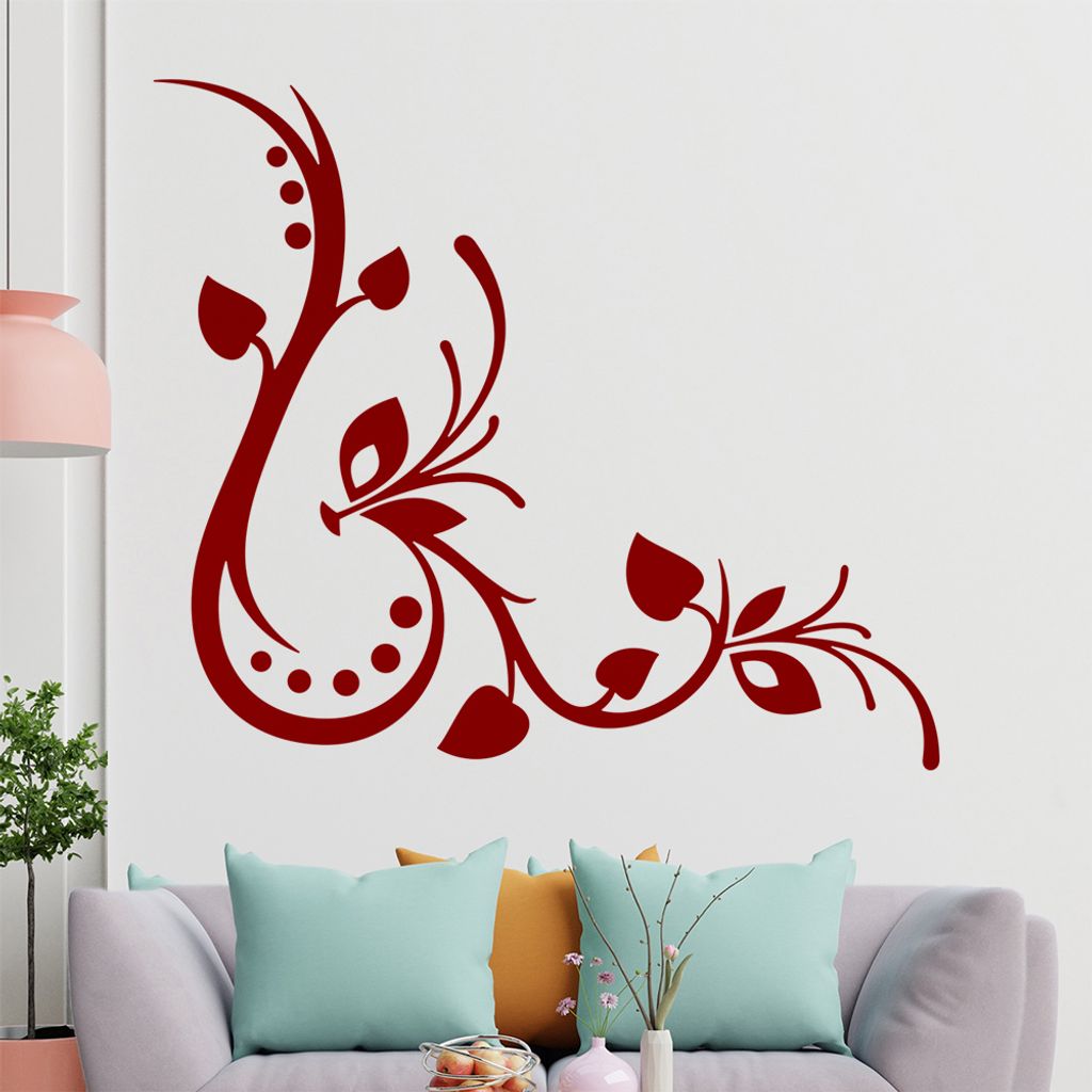 Blätter - Linien Punkte Wandtattoo in 6 Größen - Wandaufkleber Wall Sticker - Dekoration, Küche, Wohnzimmer, Schlafzimmer, Badezimmer