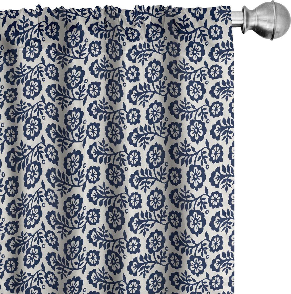 ABAKUHAUS Blumen Vorhänge, Gardinen, Monochrome Blumen Traditionelle Motive Blätter Rhythmische Illustration, 2 Stück 75 x 175 cm, Violettblau G...