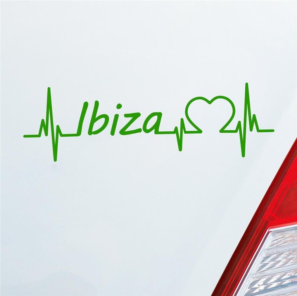 Auto Aufkleber Ibiza Puls Herzschlag mit Insel Motiv 19x6 cm Hellgrün Sticker Heckscheibenaufkleber