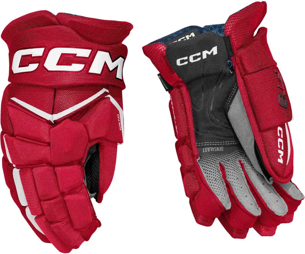 Gants hockey CCM Jetspeed FT8 Junior anti-chocs rouge blanc 12''