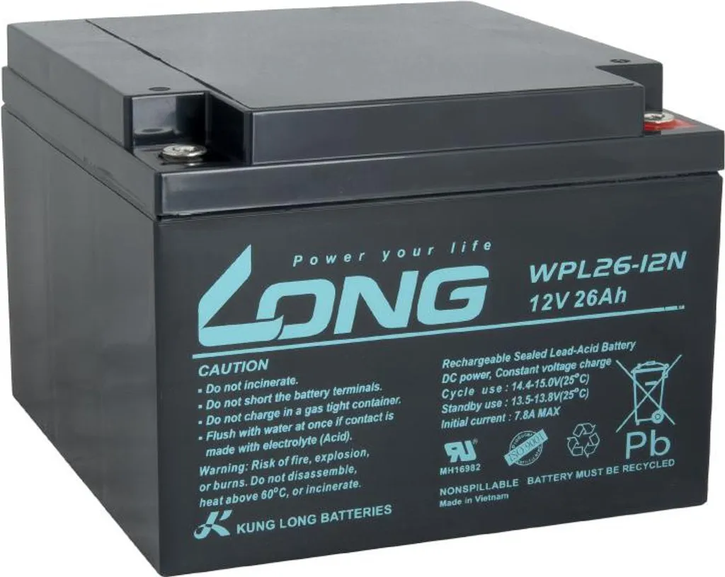 Batterie Longue Durée 12 ans 12V 26Ah LONG WPL26-12N Haute Qualité