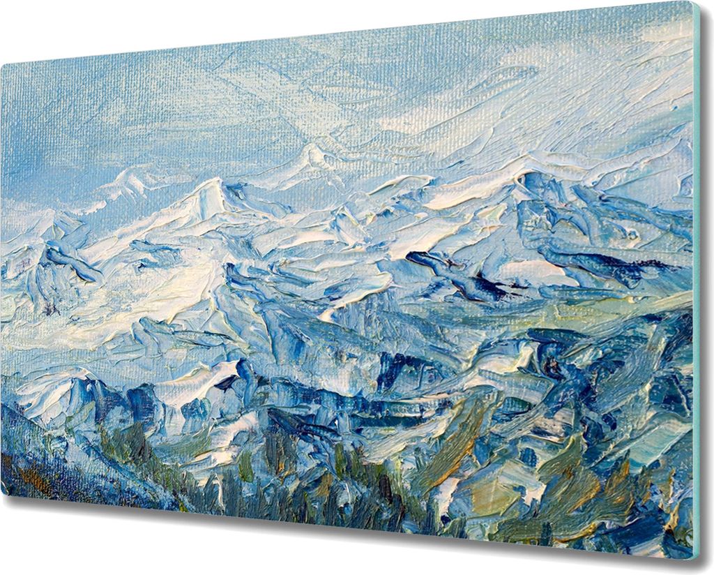 Coloray Kochplattenabdeckung Herdabdeckplatte 80x52 cm Hackbrett Schneidebrett Küchenbrett - Gemälde Winter Berge