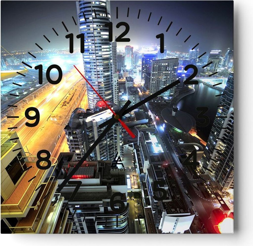 Wanduhr - Quadrat - Glasuhr - Architektur Industrie Nacht Produktbild 