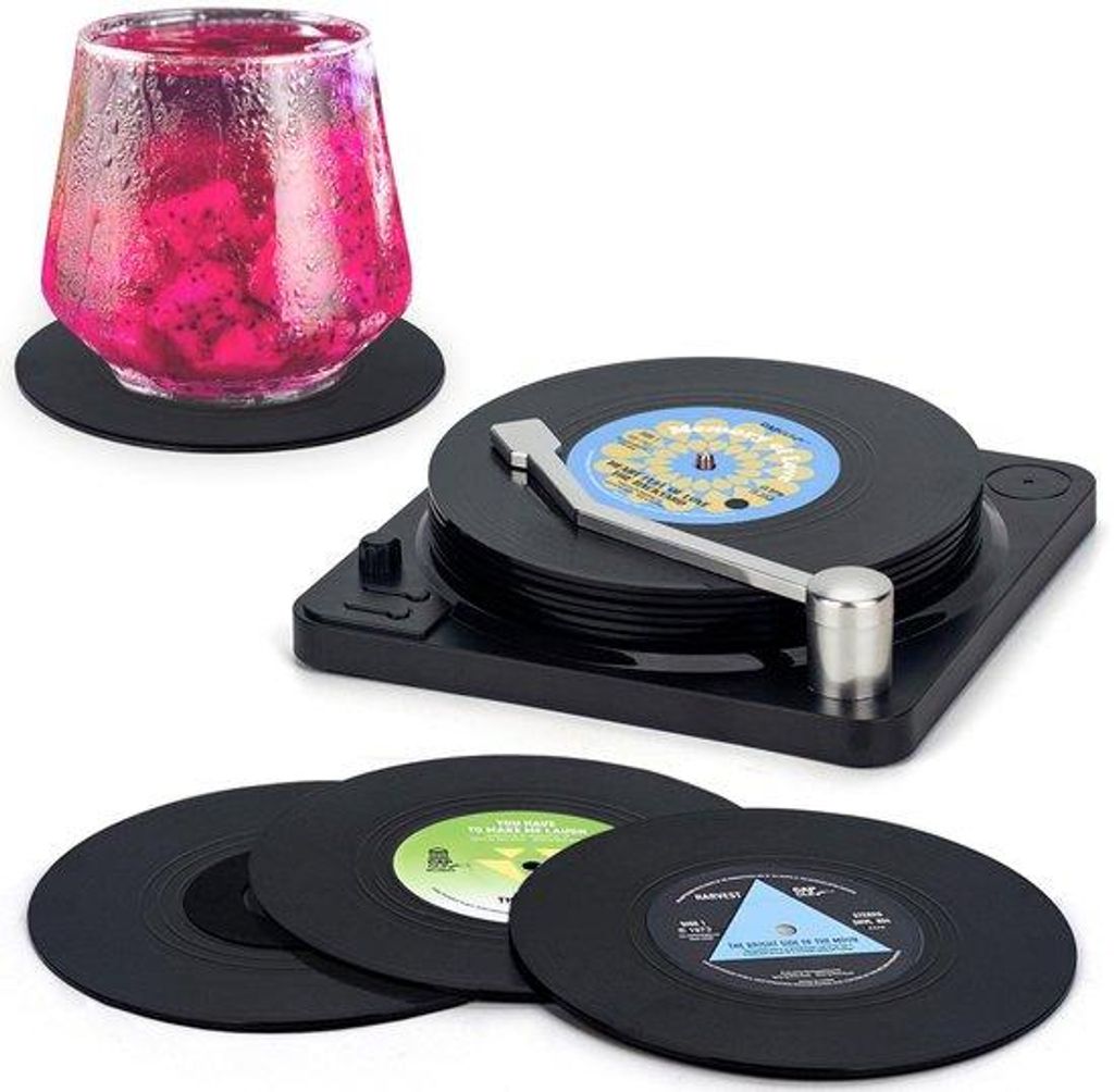 Retro Vinyl Plattenspieler Untersetzer 6 Stück Gläser für Getränke
