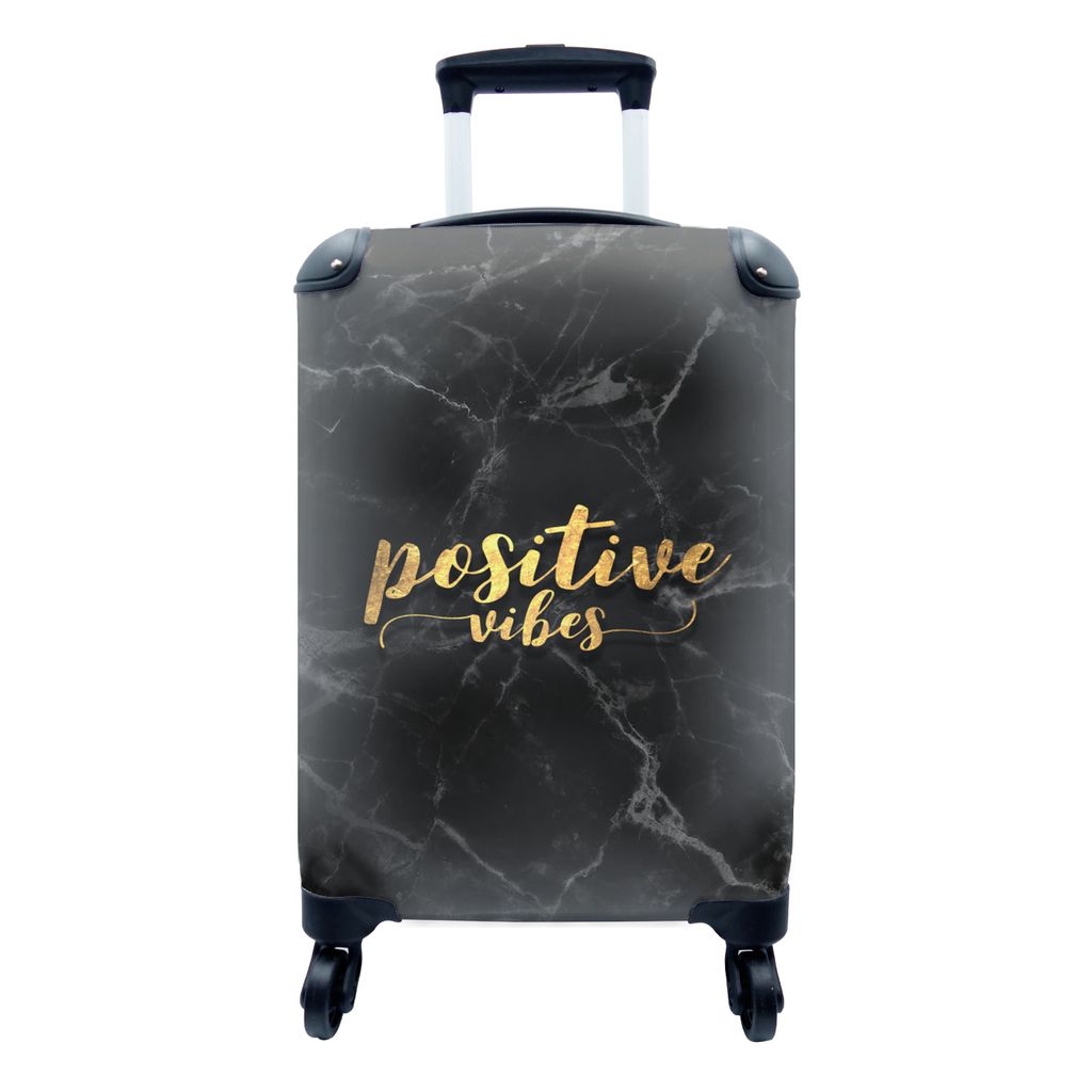 MuchoWow Koffer Handgepäck Trolley Rollkoffer Kleine Reisekoffer mit 4 Rollen - Zitat - Positiv - Gold - Marmor - Cabin Size < 55x40x23 cm & 55x...