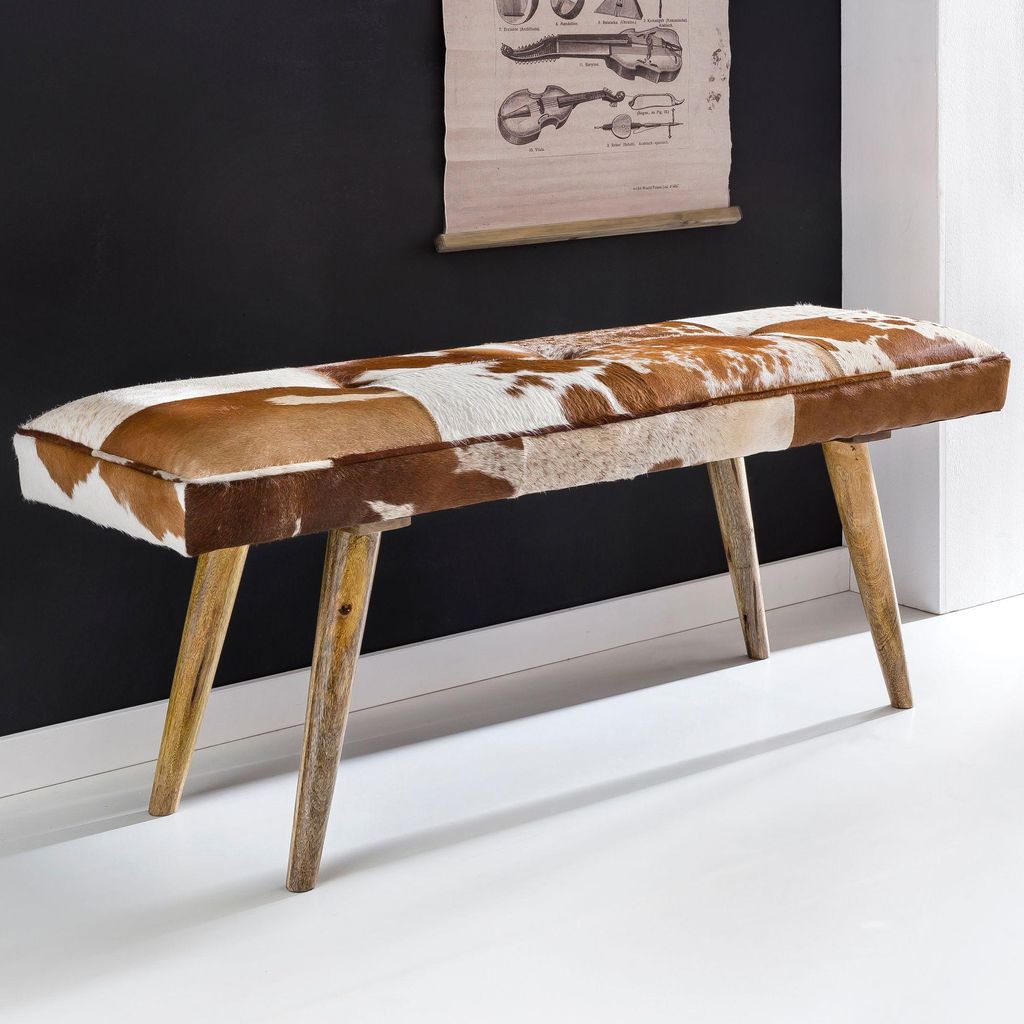 FineBuy gepolsterte Sitzbank 120 cm Ziegenfell - Retro Produktbild 