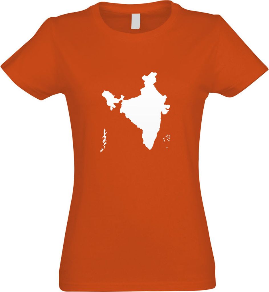 Kiwistar - T-Shirt tailliert - Damen - orange - Indien Umriss Kontur - mit Motiv Bedruckt - Funshirt Design - Sport - Freizeit - Damen - XXL
