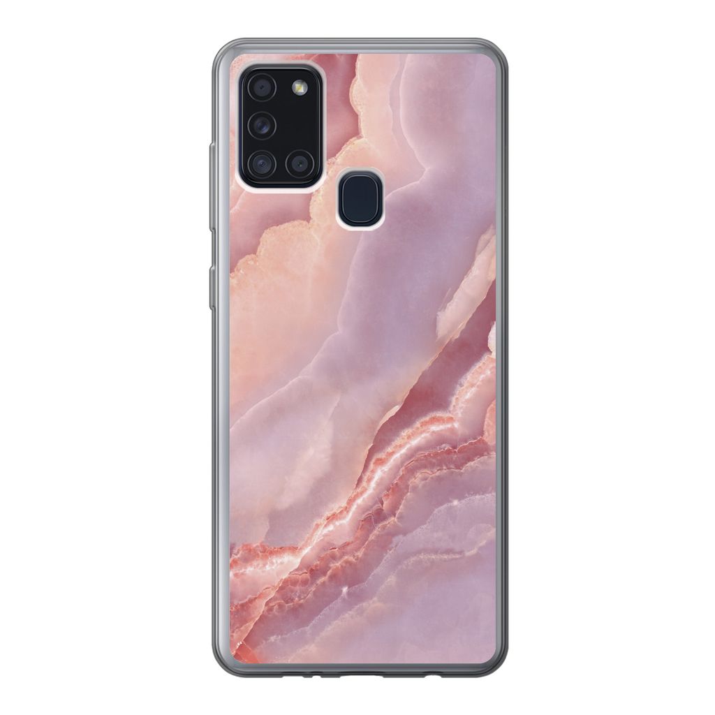 MuchoWow Handyhülle Schutzhülle Hülle für Samsung Galaxy A21s Naturstein - Rosa - Nahaufnahme Silikon Softcase Handy Hülle - Hartschale