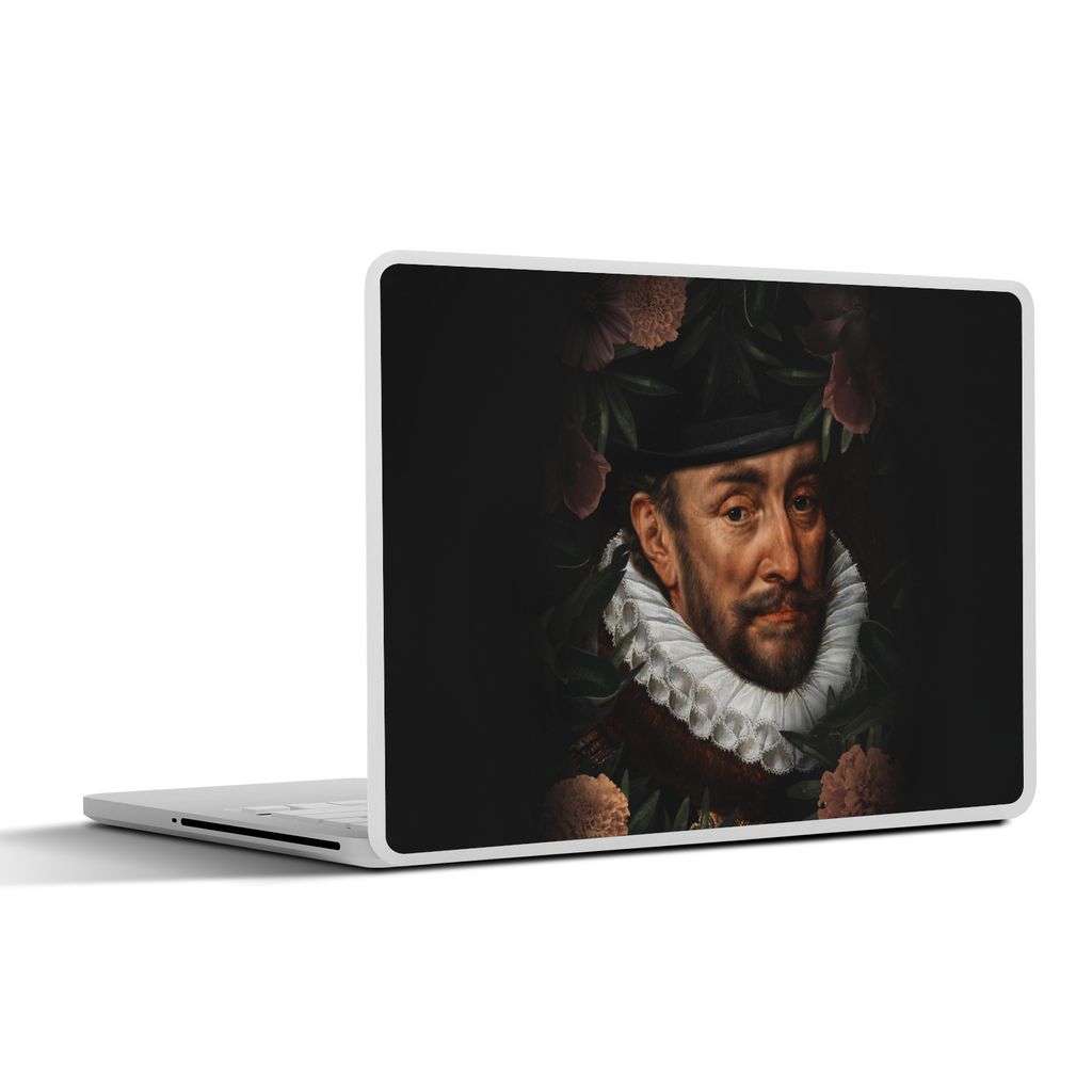 MuchoWow Laptop Aufkleber Sticker Cover Wilhelm von Oranien - Adriaen Thomasz - Blumen 25x18 cm - Laptop-Deko