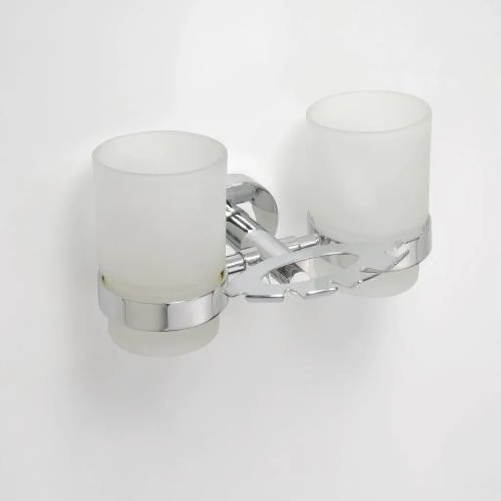 Porte brosse à dents laiton chromé et 2 verres 19x9,5x12,5 cm - Mural