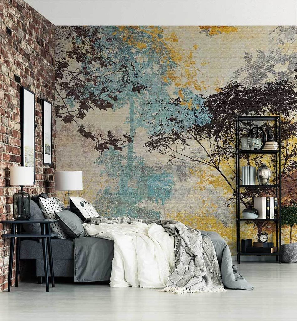 Fototapete Abstrakter Wald mit Blätter bunt, Material:Premium Vlies 150g/qm, Größe Tapete:325 x 300cm