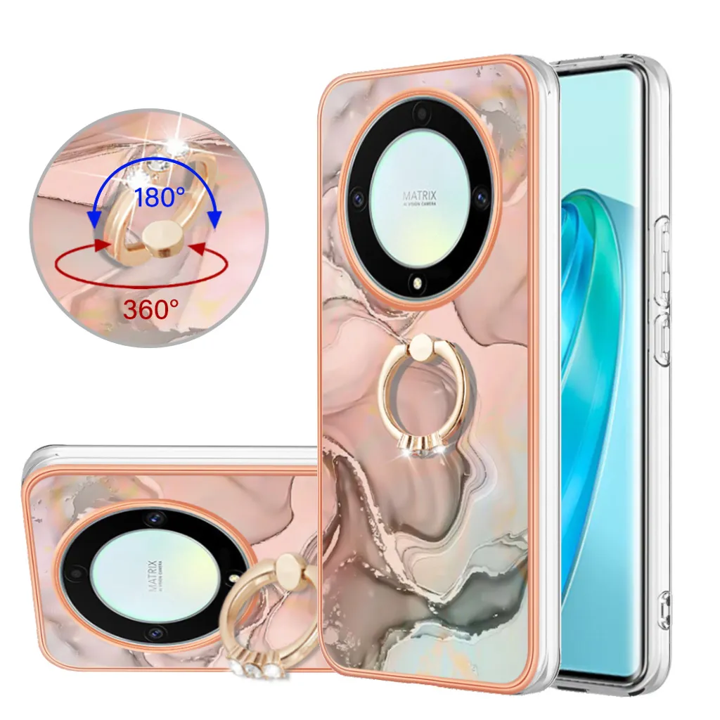 Custodia per Honor X9A / Magic5 Lite, custodia protettiva in TPU con paraurti in silicone a fantasia e supporto ad anello Crème