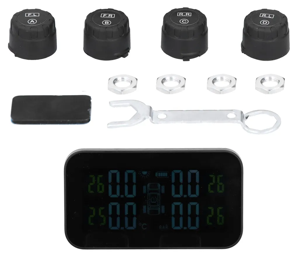 Système TPMS écran LCD couleur à recharge solaire et capteurs externes