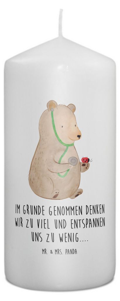 Mr. & Mrs. Panda Kerze Bär Arzt 15 x 7 cm - Weiß - Geschenk, Erinnerungskerze, Blockkerze, Professor, Stumpenkerze, Ärztin, Erinnerungslicht, Do...