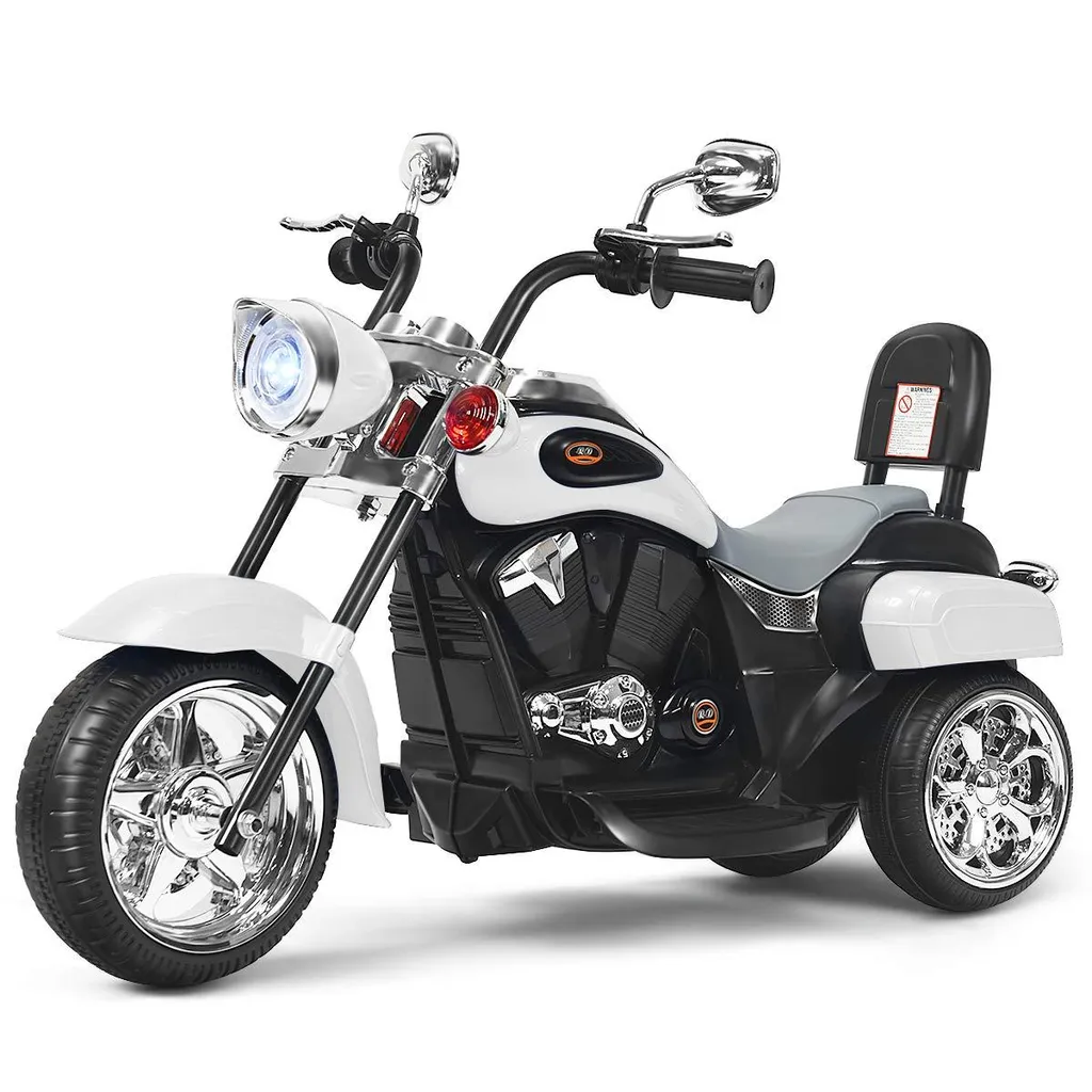 Mini moto électrique pour enfant 3 ans et plus, batterie 6V blanc brillant