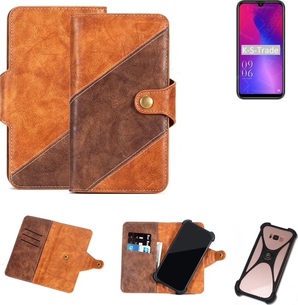 K-S-Trade Handy-Hülle Schutz-Hülle Bookstyle Case Wallet-Case kompatibel mit Elephone A6 Mini Handy Cover Bumper Kantenschutz Smartphone dunkelbraun