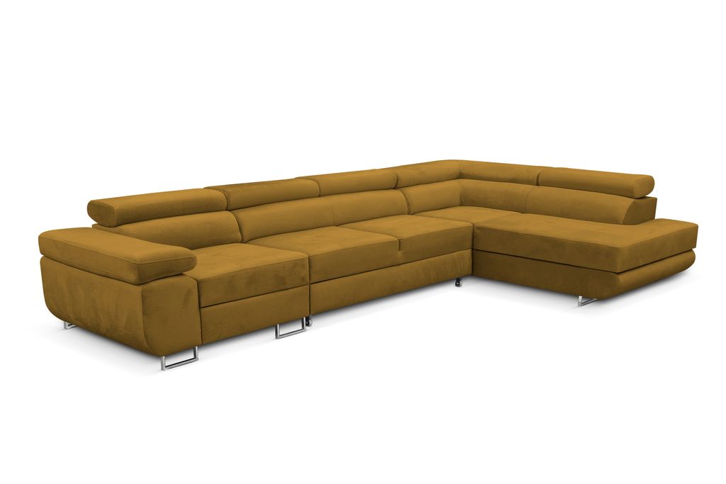 Ecksofa Miami Long Monolith 48-form mit Schlaffunktion und Bettkasten ,rechte Ottomane