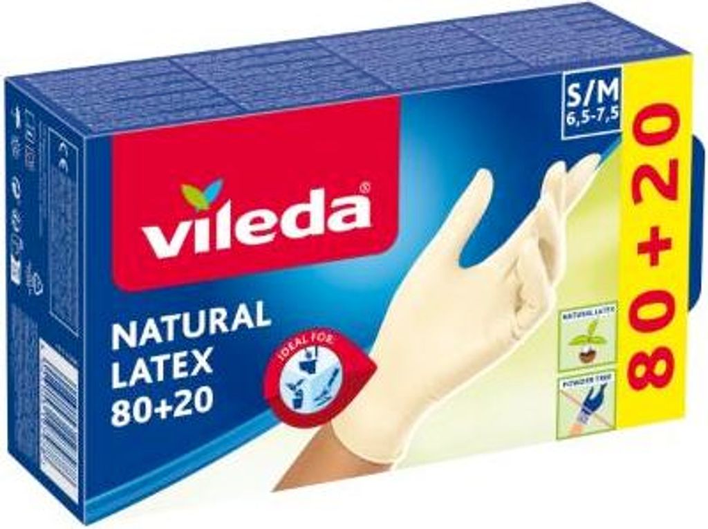 Jednorazové latexové rukavice Vileda Multi, 80+20, S/M, Obrázok produktu 