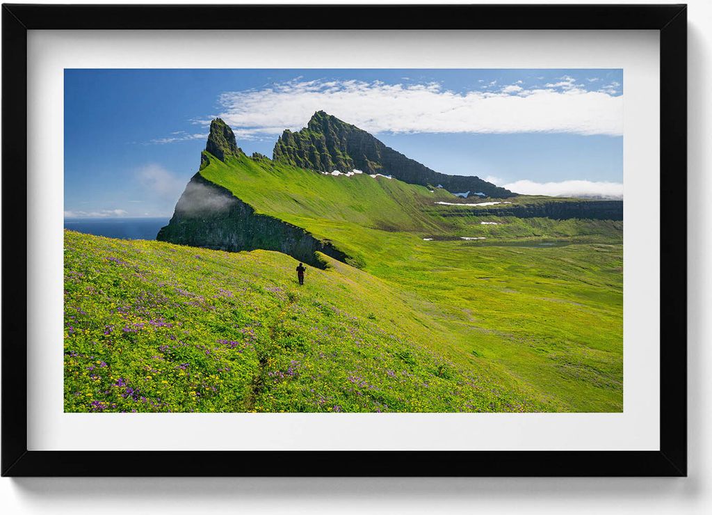 Hornstrandir Naturreservat Island– Wandbild mit Rahmen – Gerahmtes Bild – Wanddekoration – 60x40 cm – Schwarz Rahmen