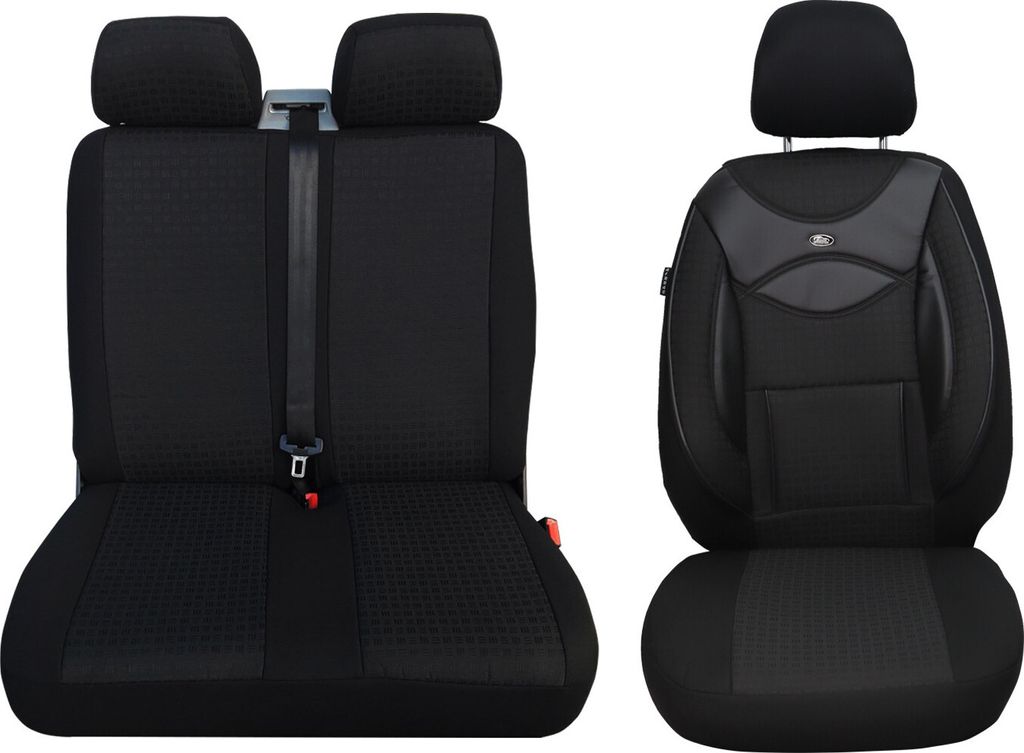 VW LT 2 Bj 1996-06 kompatible Schonbezüge (inkl. Doppelsitzbank) in Schwarz/Schwarz (128)