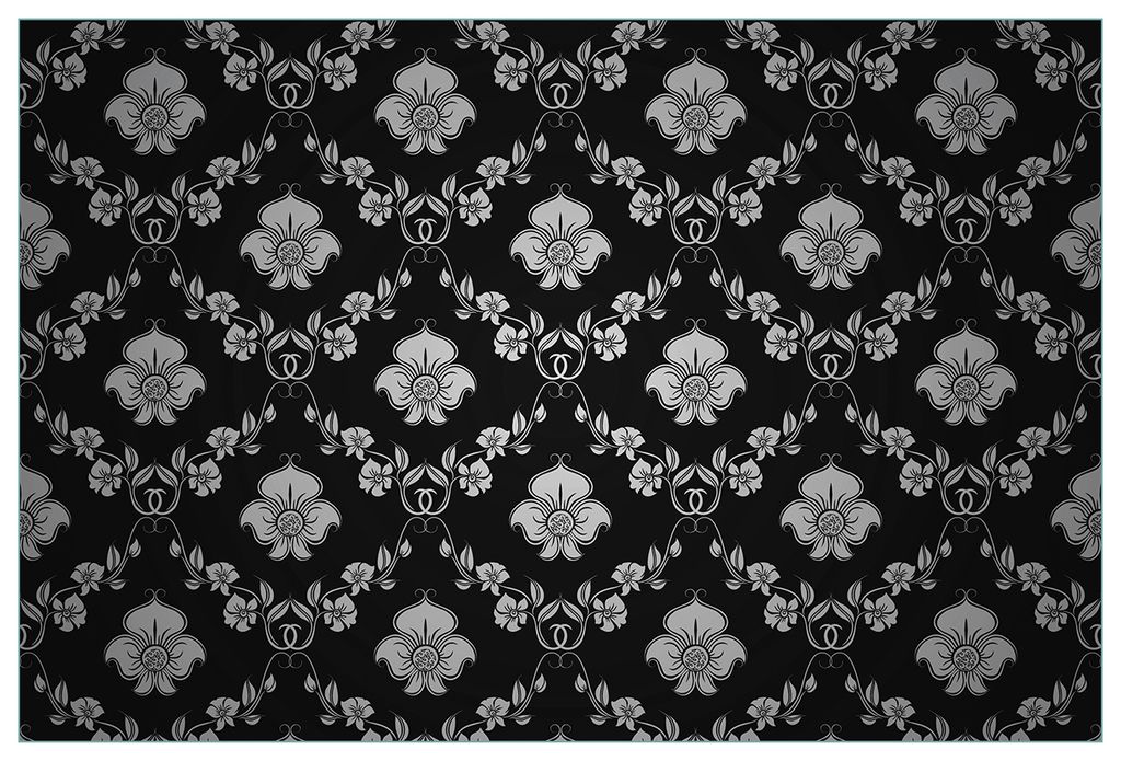 Wallario Küchenrückwand aus Glas, Größe: 90 x 60 cm, Motiv: Grau-schwarzes Blumenmuster Damast | Spritzschutz | abwischbar | pflegeleicht | in