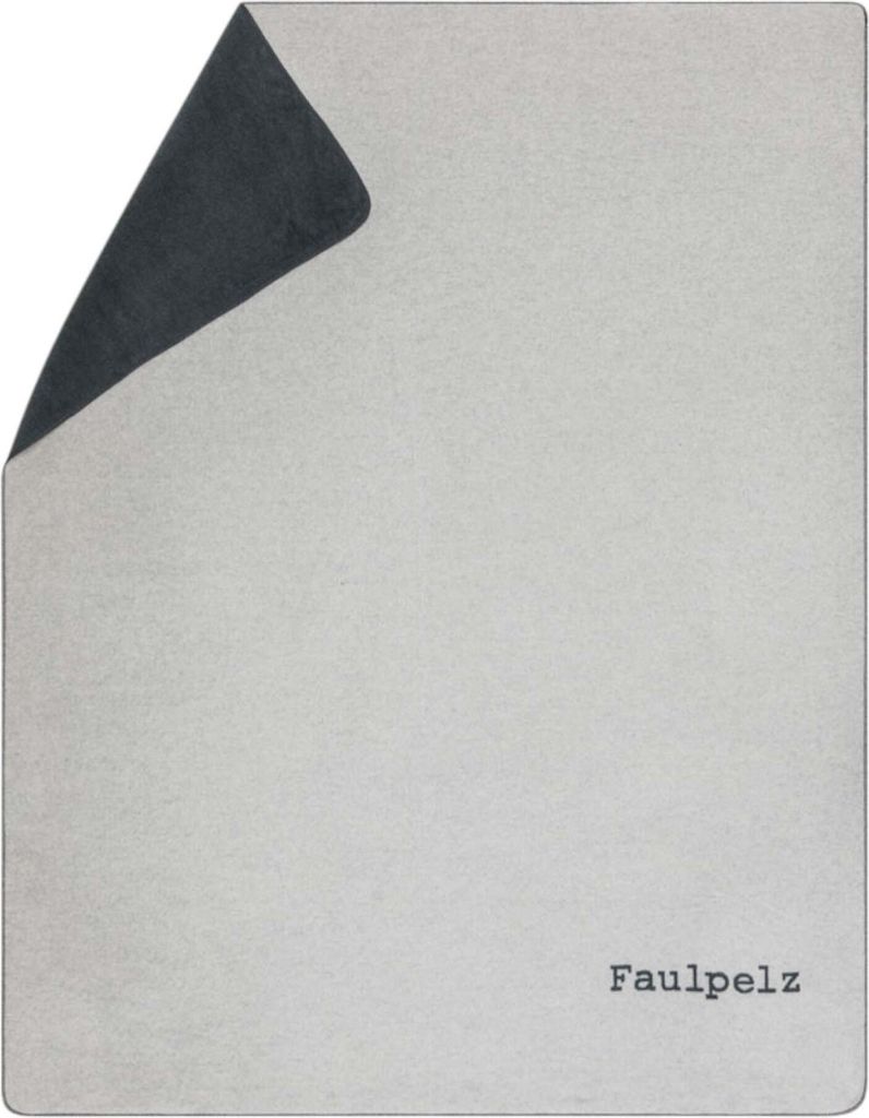 A folded blanket with one corner turned over, revealing a different color on the underside. The brand name 'Faulpelz' is visible in the bottom right corner.