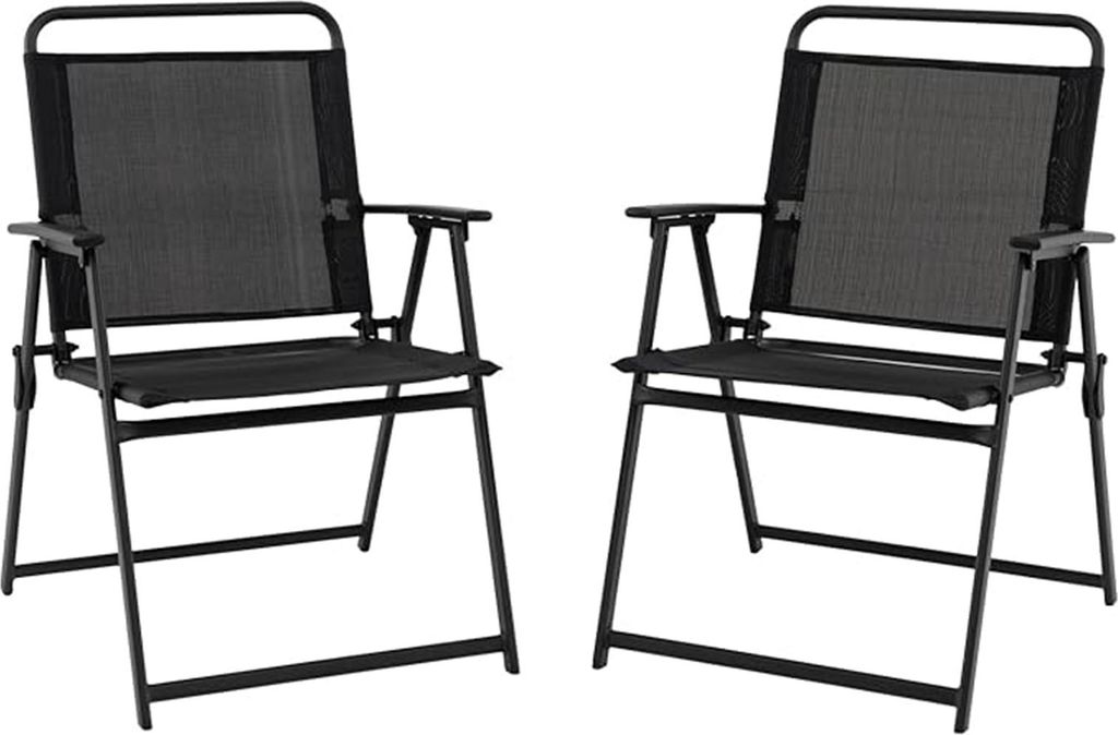 2er-Set Klappstühle für den Außenbereich, Stuhl mit Armlehnen und Fußstütze, Atmungsaktives Gewebe & Metallrahmen