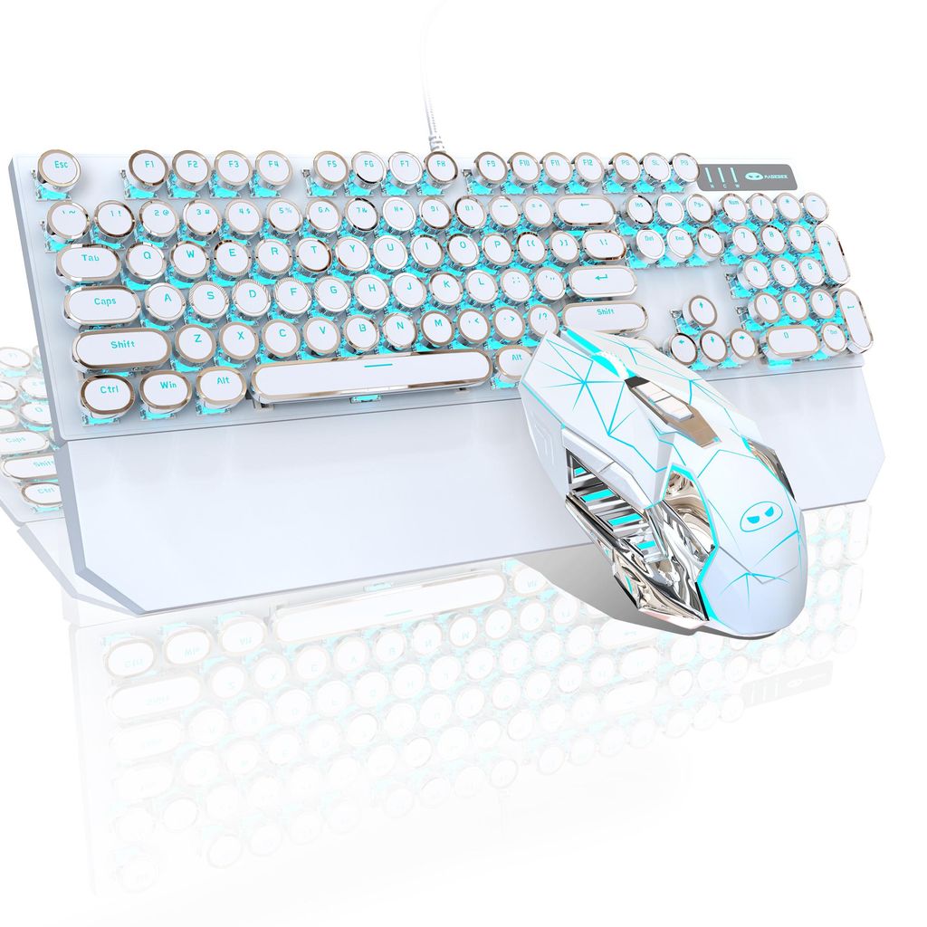 Mechanisches Gaming Tastatur Maus Set USB, 104 Tasten Red Switch Keyboard mit Handballenauflage + Gaming Maus 3200 DPI Weiß
