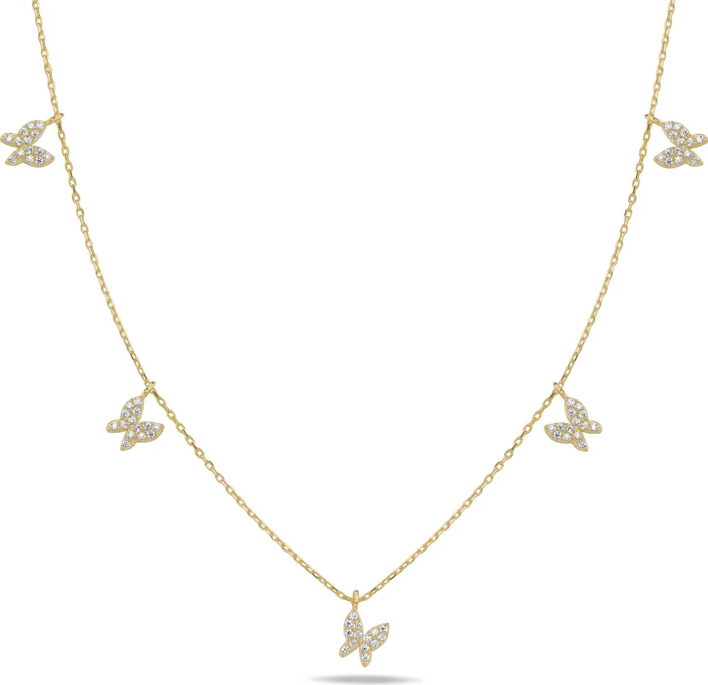 Collier Papillon Argent 925 Plaqué Or et Zircone - Finition Joaillerie